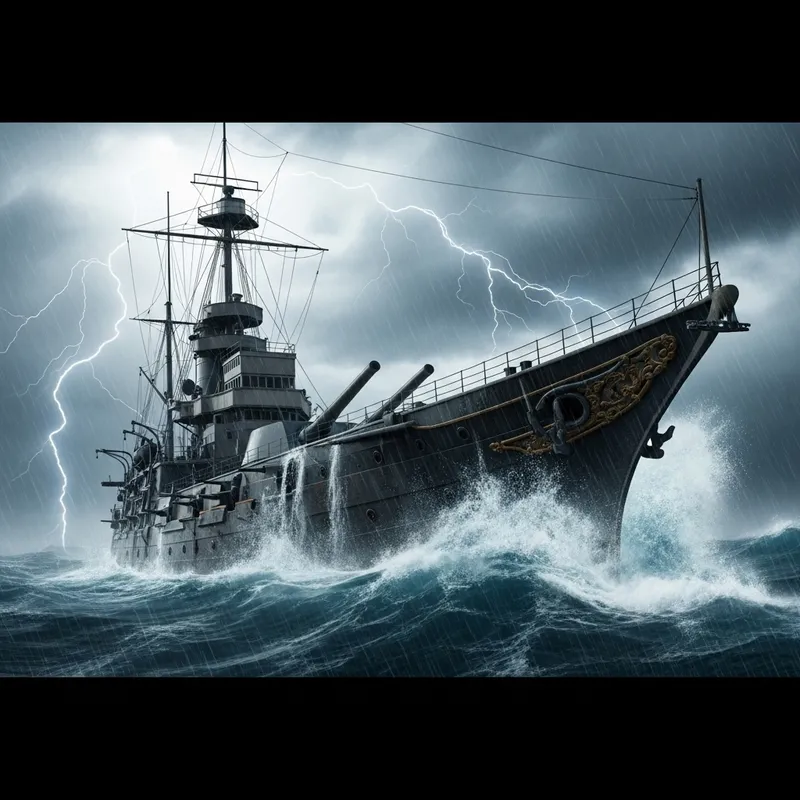 Ancient Battle Ship in Strom | Historic Power and Resilience