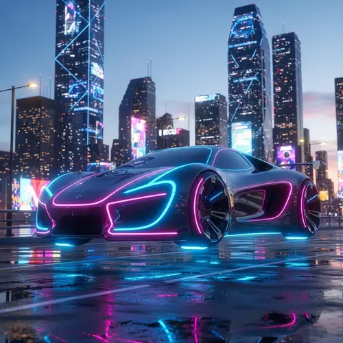 Futuristic Neon Vehicle | High-Tech City Background