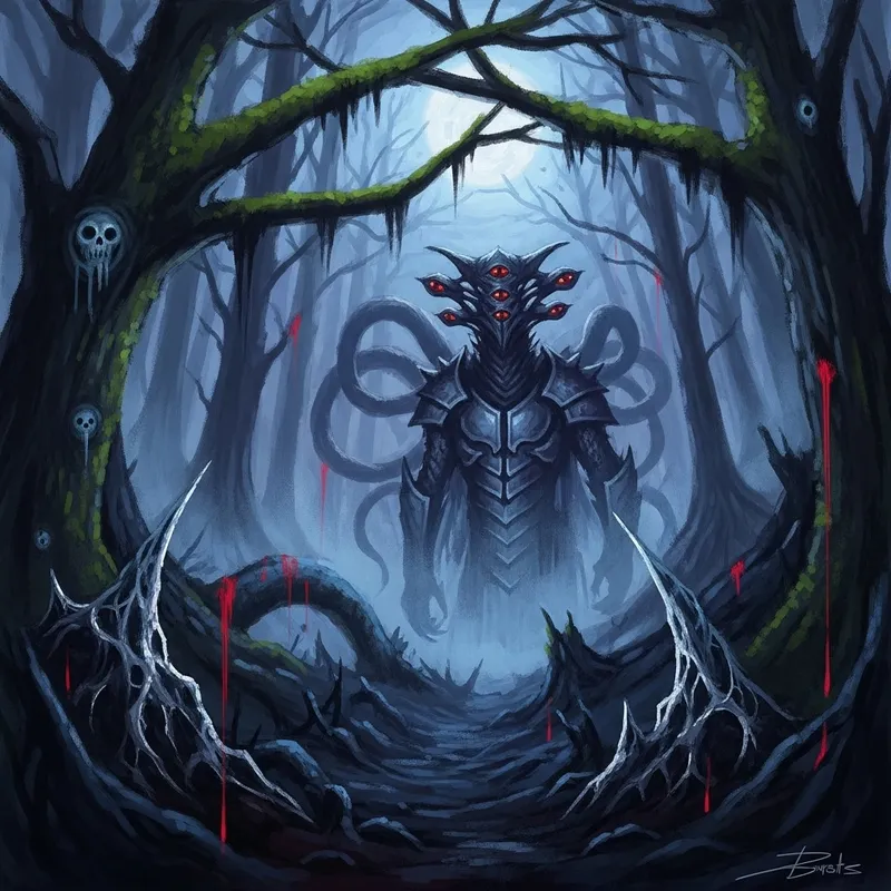 Fantastical Monster Emerges From Dark Forest Painting Fantastical Monster Emerges From Dark Forest Painting