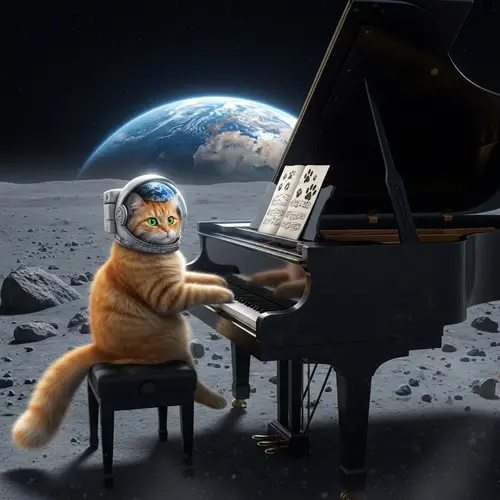 Cat Playing Piano on the Moon - Magical Moonlit Music