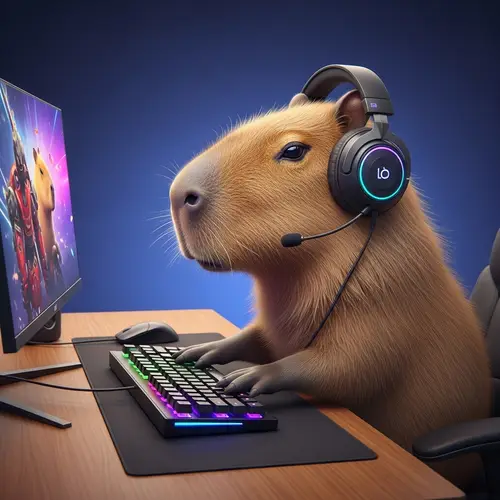 Whimsical Capybara Gaming Setup | Fun Virtual World Image