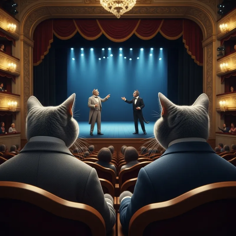 Stylish Cats in Classic Grey and Blue Suits at Russia's Finest Theatre Stylish Cats in Classic Grey and Blue Suits at Russia's Finest Theatre