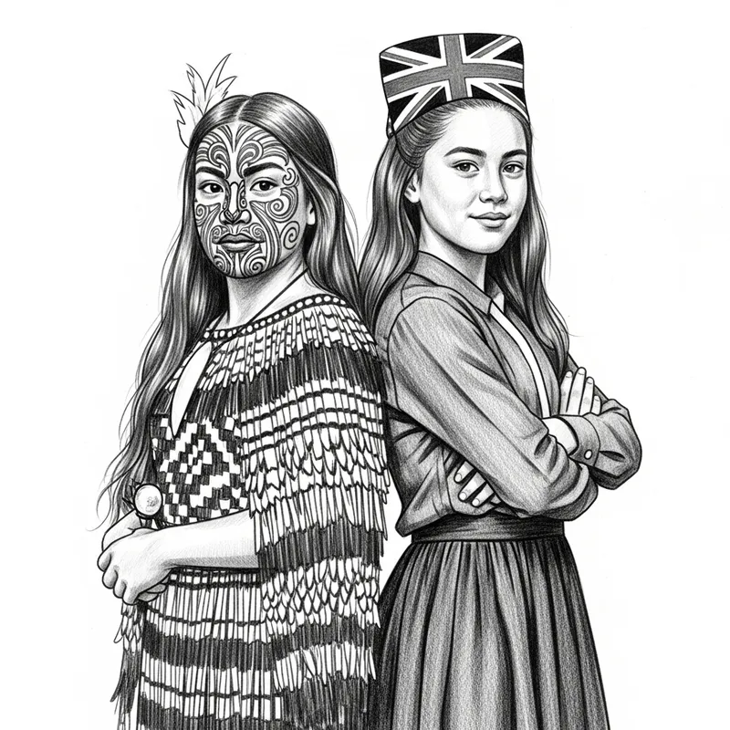 1800s Expressive Sketch: Maori & British Unity
