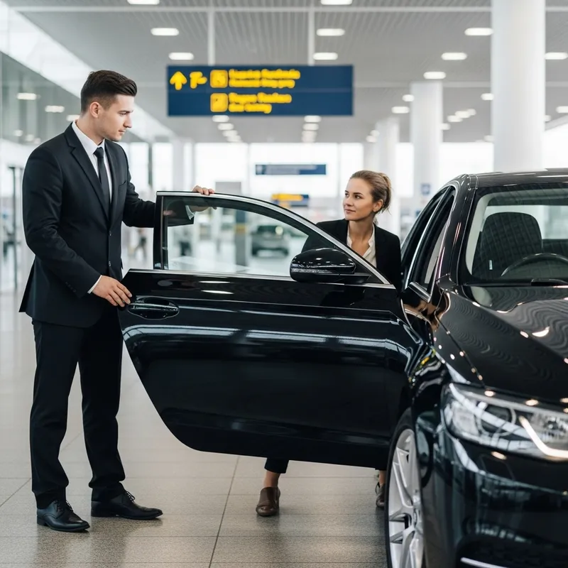 Chauffeur in Black Suit Opens Door of 2023 Black Toyota Camry