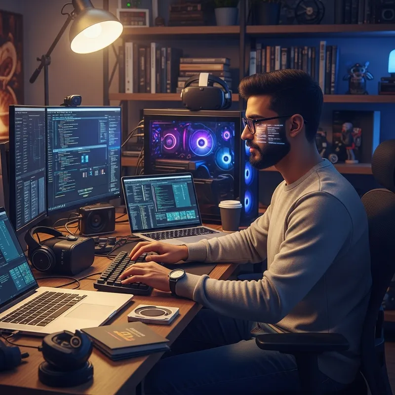 Middle-Eastern Man Engrossed in Modern Technology | Computer Enthusiast
