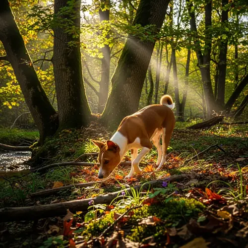 Female Dog Exploring Lush Forest | Nature Photography