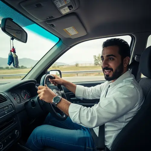 Thrilling Middle-Eastern Man Drives Fast on Busy Freeway