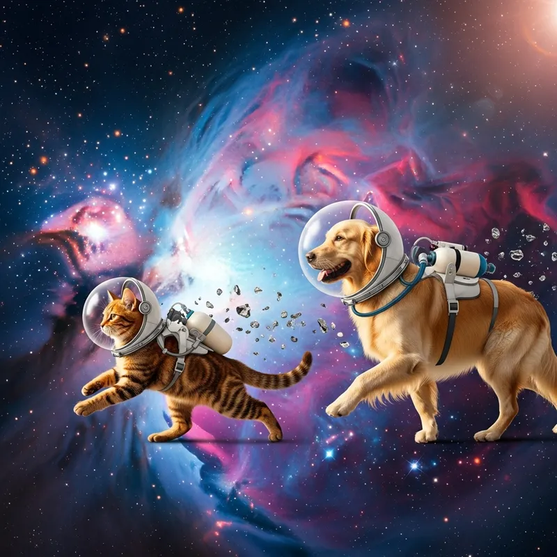 Realistic Cat and Dog Walking in Space