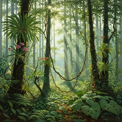 Morning Light in a Lush Jungle: An Impressionist View