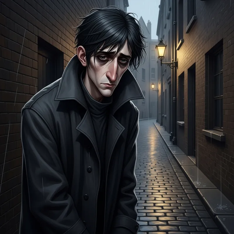 Gloomy Thin and Tall Young Man with Hawk-Like Nose