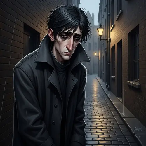 Gloomy Tall Young Man with Hawk-Like Nose and Tousled Hair