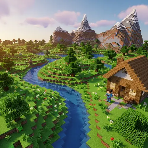 Blocky Virtual World: Diverse Landscape & Serene Setting