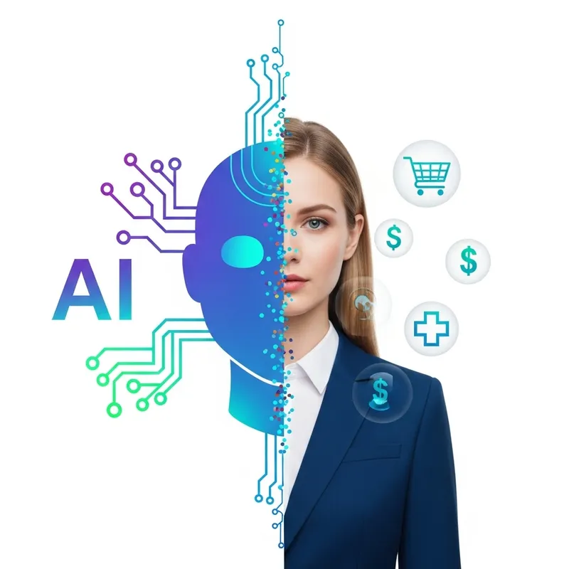 AI and Human Integration Symbol: E-commerce, Finance & Healthcare