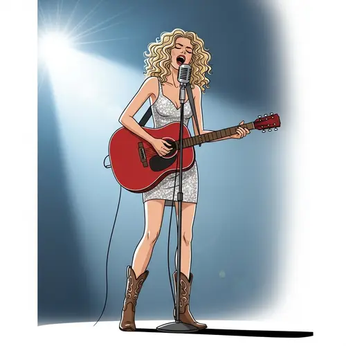 Blonde Female Musician Playing Red Acoustic Guitar - Pop & Country Music Scene