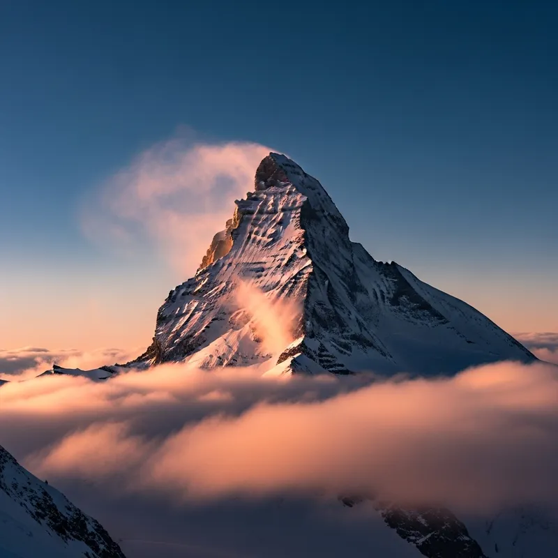 Majestic Snow-Covered Mountain Summit at Sunset - فقمة