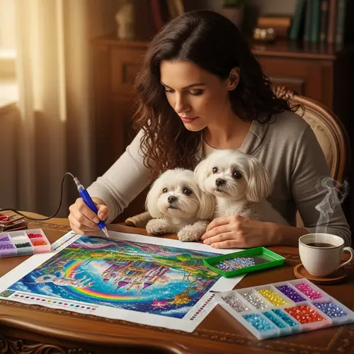 Fantasy-Themed Diamond Painting with Cute Maltese Dogs | Woman Crafting