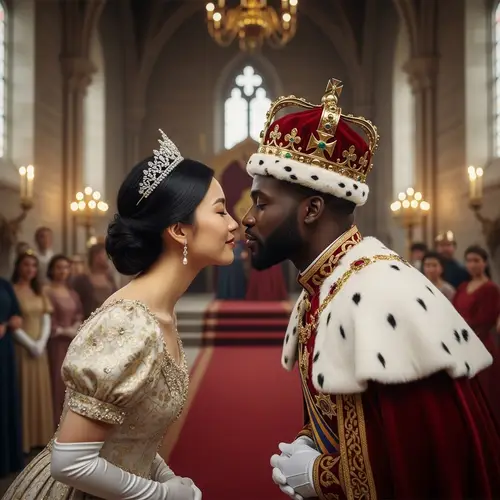Princess and King Kissing at Coronation Ceremony