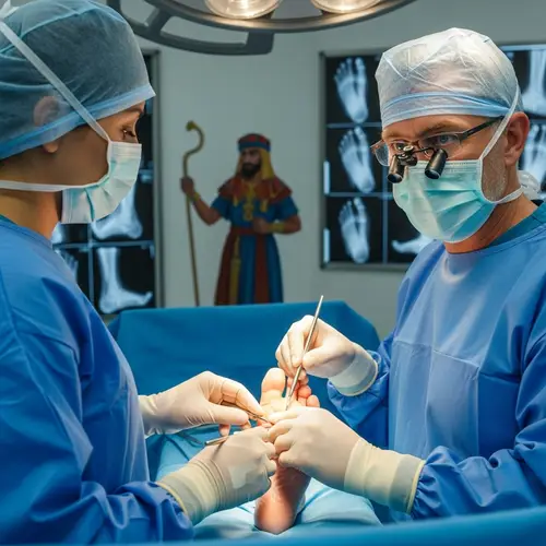 Grey-Haired Surgeon Operating on Foot in Sterile Room
