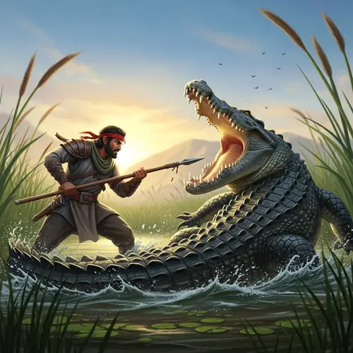 Middle Eastern Man Vs. Colossal Crocodile in High-Stakes Battle