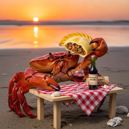 Crab Enjoying a Pino Empanada Delight