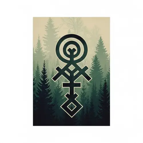 Slavic Artistry Wallpaper - Dark Forest with Traditional Symbol