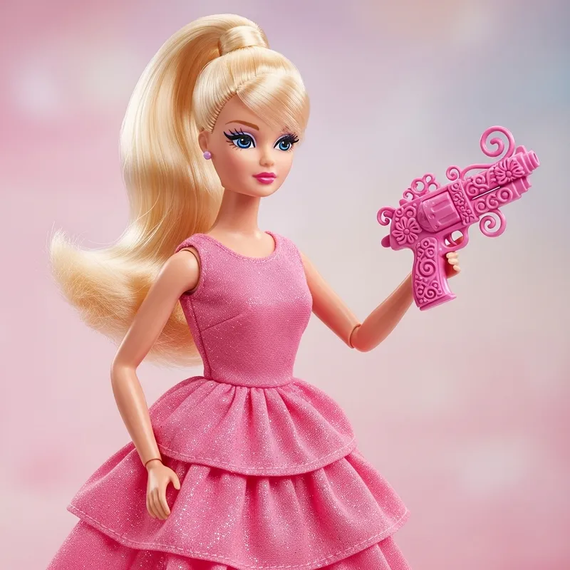 Blonde Fashion Doll with Toy Gun - Plastic Barbie Style Blonde Fashion Doll with Toy Gun - Plastic Barbie Style