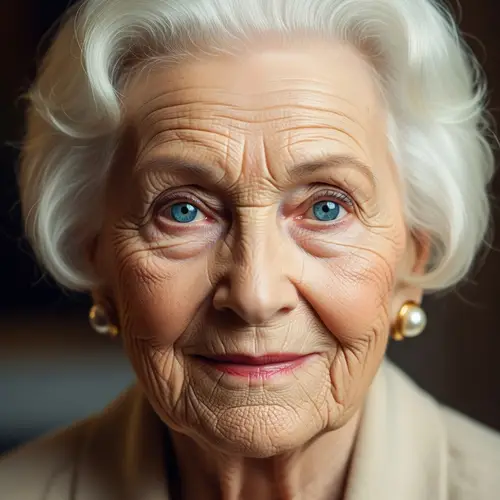 Wisdom and Experience: Elderly Caucasian Woman with Bright Blue Eyes