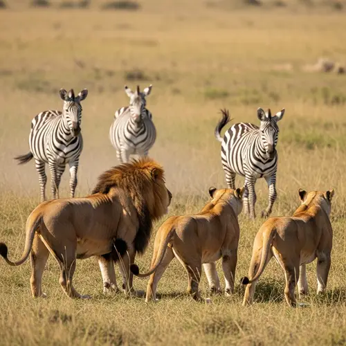 African Savannah Lion Hunt: Predatory Pursuit of Zebras