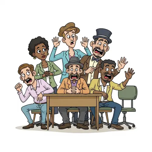 Hilarious & Quirky Cartoon Illustration of Diverse Characters Overacting
