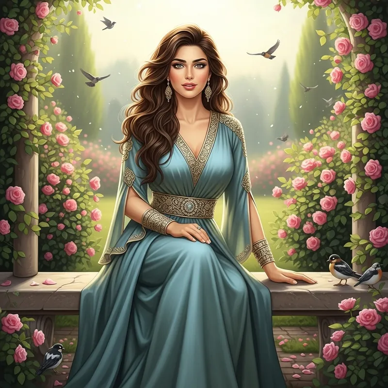 Beautiful Middle-Eastern Woman in Serene Garden Setting Beautiful Middle-Eastern Woman in Serene Garden Setting