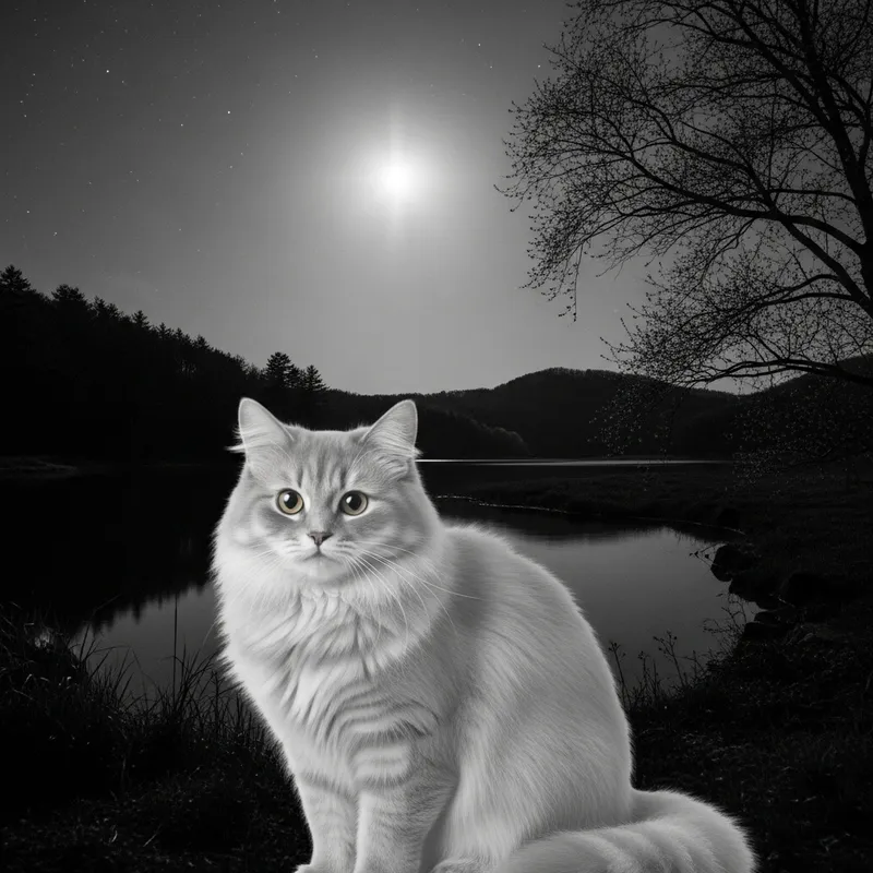 Ghostly Cat by Tranquil Moonlit River | Japanese Art Inspired