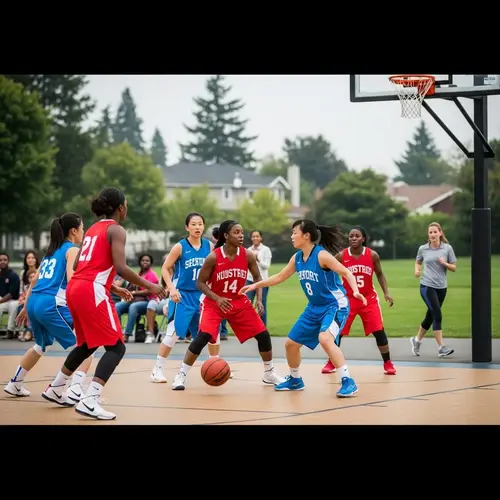 Diverse Women's Basketball Game in Local Park