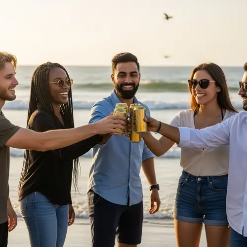 Diverse Friends Toasting with Beer on Beach