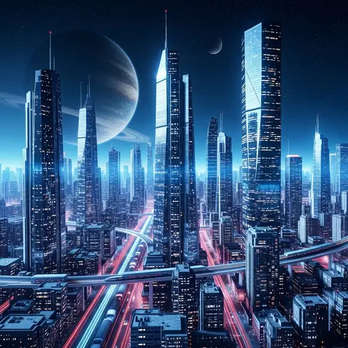 Futuristic Cityscape: Dynamic Energy and Modern Aesthetic