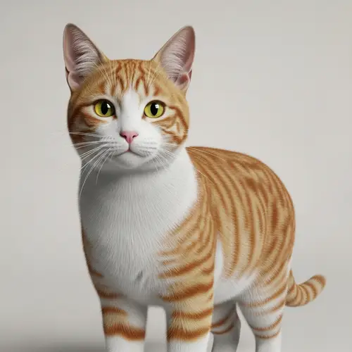 Realistic White & Ginger Domestic Cat Digital Image