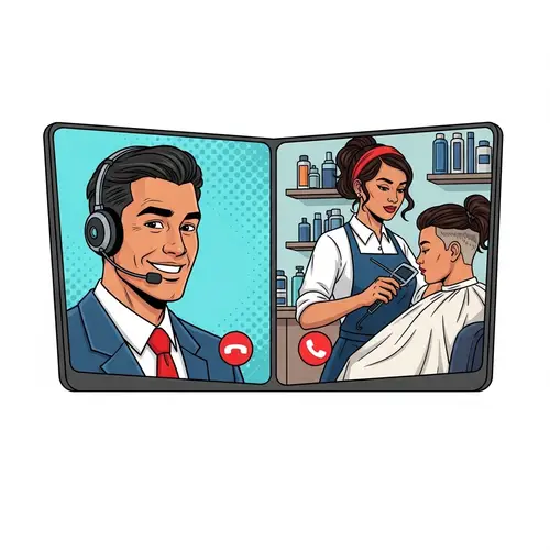 Comic Book Style Hispanic Customer Service Representative and South Asian Barber