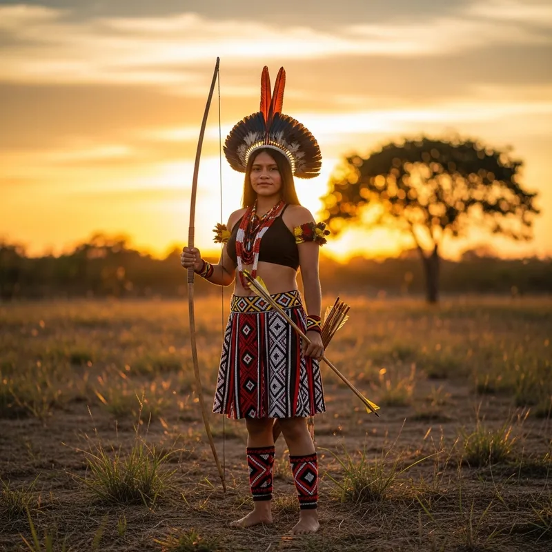 Indigenous Brazilian Woman with Bow and Arrows | Strength and Beauty