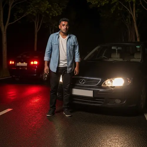 Man in Nighttime Traffic Accident: Urgency & Tension