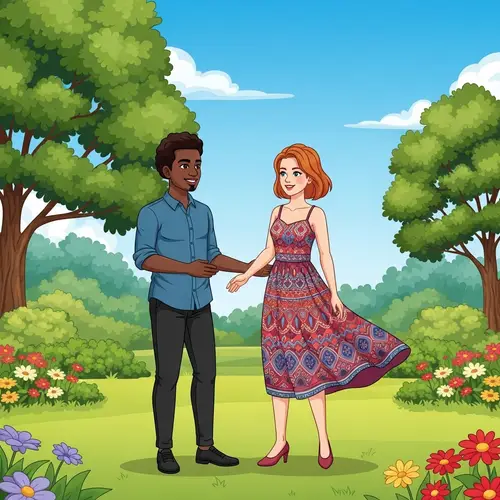 Brown-Skinned Man with White Woman in Serene Park Setting