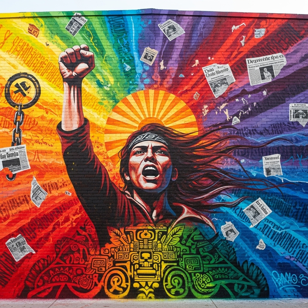 Vibrant Sandino Mural - Latin American History Street Art | AI Art