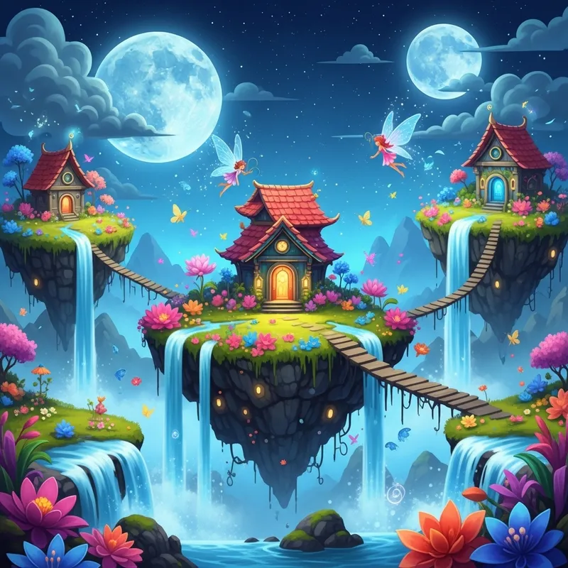 Whimsical Floating Islands Fantasy Landscape
