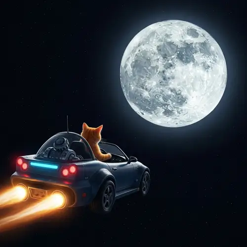 Adorable Feline Driving Futuristic Car to Moon | Space Adventure