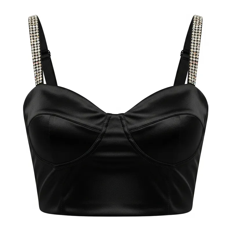 Black Sweetheart Neckline Top with Gem Embellishments | Elegant Cocktail