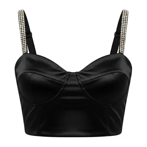 Black Cocktail Top with Sweetheart Neckline | Elegant Gem Embellishments