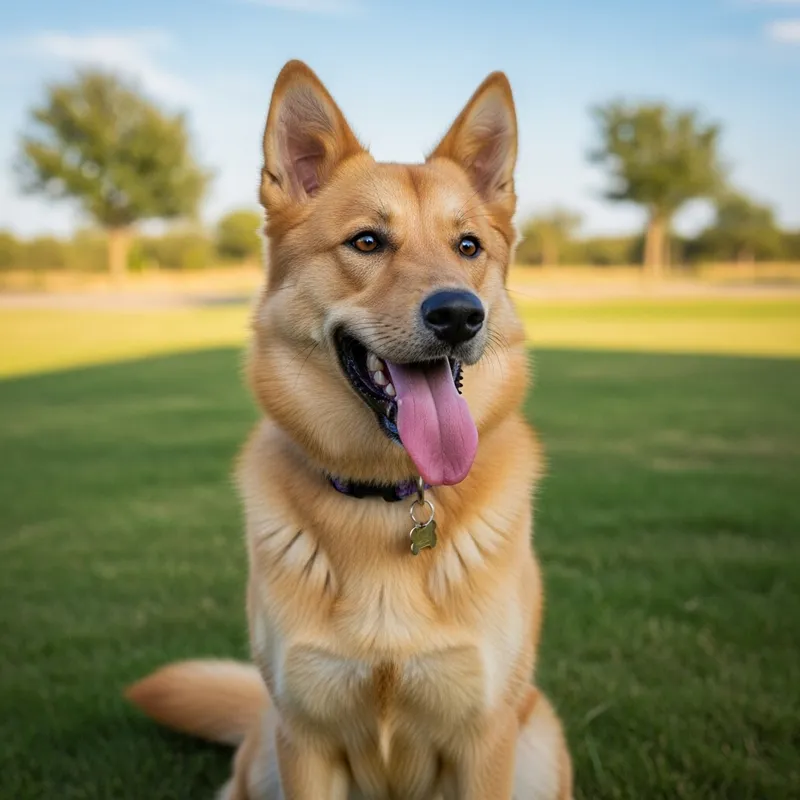 Adorable Medium-Sized Dog with Honey Coat in Sunny Environment
