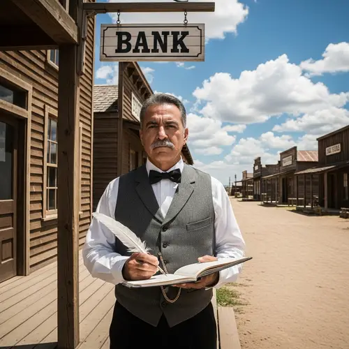 Wild West Bank Principal: Senior Hispanic Male in 1880s Attire