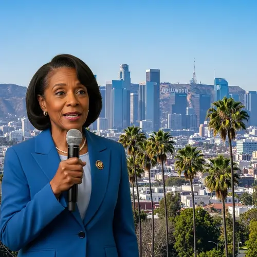 African-American Female Politician Addressing Crowd in Los Angeles