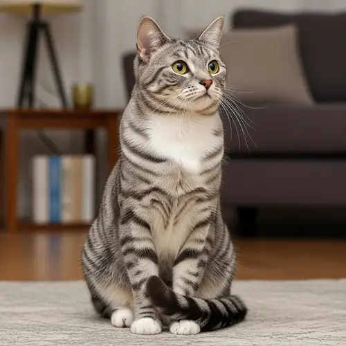 Gray and White Striped Domestic Cat | Sleek Feline Image