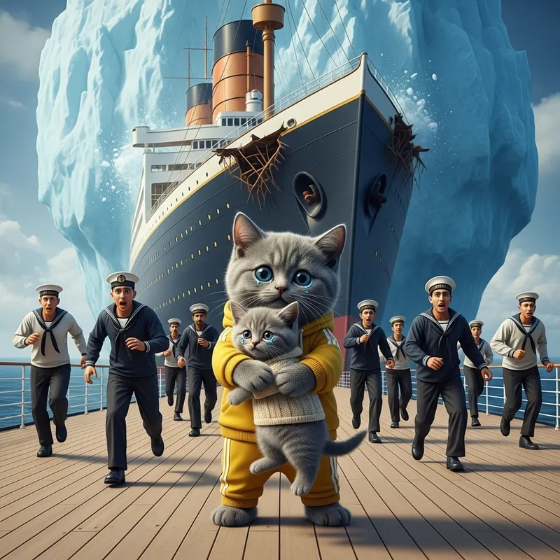 Realistic Grey Cat & Kitten on Liner Deck | Sailor Chaos Realistic Grey Cat & Kitten on Liner Deck | Sailor Chaos