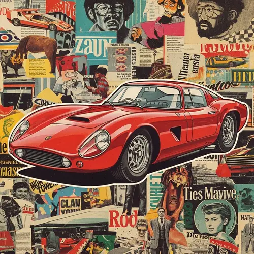 Retro Red Sports Car Collage Art | Vintage Aesthetic